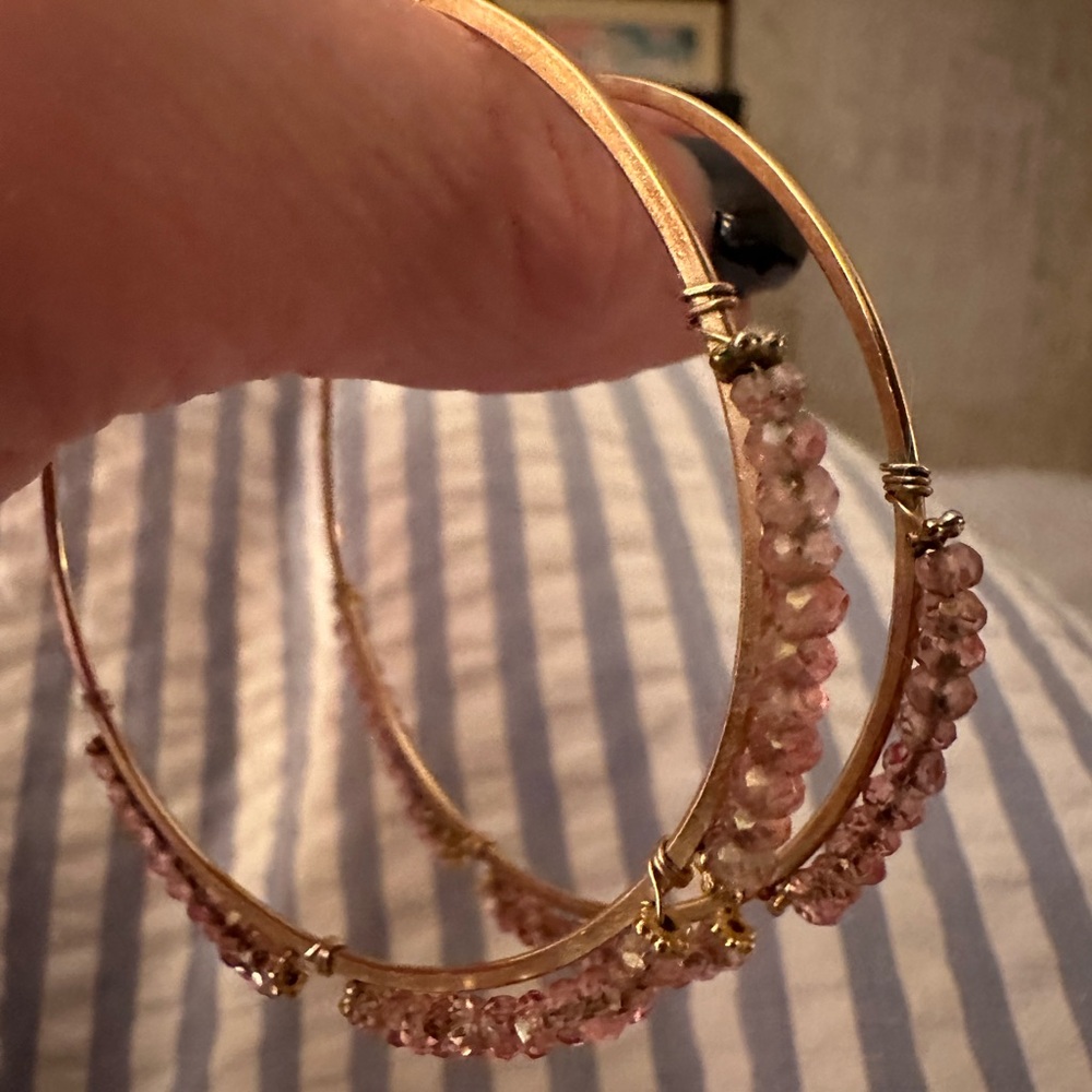 Sundance vintage solid gold with pink sapphires extra large hoop earrings.